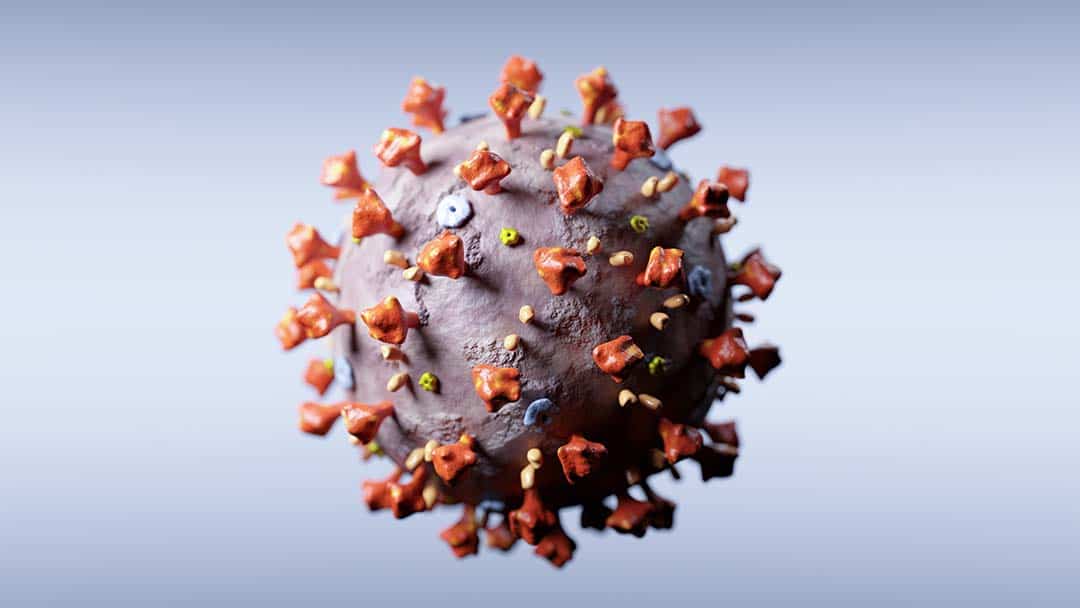 Coronavirus cell in microscopic view. Virus from Wuhan